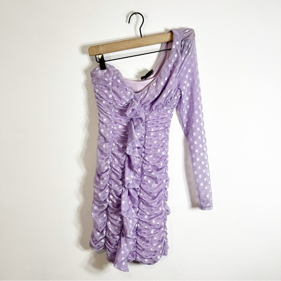 Majorelle Karissa One Shoulder Mini Dress Amethyst Purple Polka Dot Revolve - Picture 2 of 6